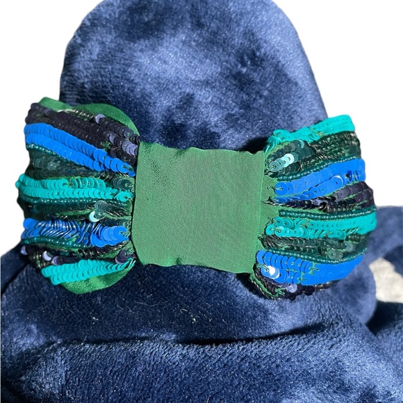 NamJosh Accessories - NamJosh Multicolor Stripe Sequined Headband Adjustable Blue/Green/Black
